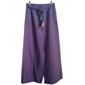 Medium 13-14 Vintage 1970's Ture Boho Wide-Leg Purple Linen Pants Belt Tie India